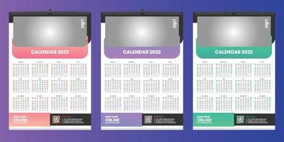 Diseño de plantilla de calendario de pared única 2022 con vector. diario del planificador con lugar para la foto. vector