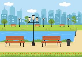City Park Illustration For People Doing Sport, Relaxing, Playing Or Recreation With Green Tree And Lawn. Scenery Urban Background vector