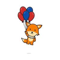 Cute fox flying with balloon cartoon icon vector illustration