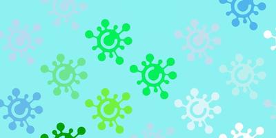 Fondo de vector azul claro, verde con símbolos de virus.