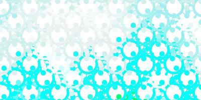 Light Blue, Green vector background with covid-19 symbols.