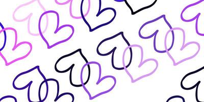 Light Purple vector pattern with colorful hearts.