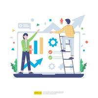 Startup employees teamwork. men and women scenes at office working and make some planning. Business concept illustration of brainstorming,  meeting, negotiation, talking to each other vector