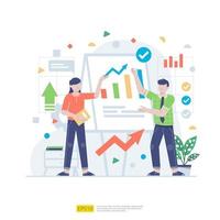 Startup employees teamwork. men and women scenes at office working and make some planning. Business concept illustration of brainstorming,  meeting, negotiation, talking to each other vector