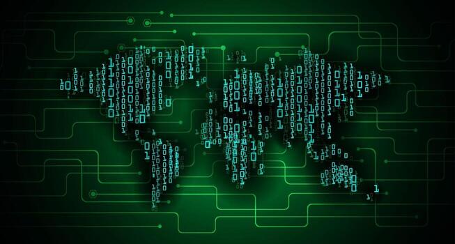 Tecnología futura de la placa de circuito binario mundial, fondo azul del concepto de seguridad cibernética de hud vector