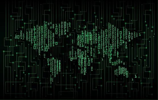 Tecnología futura de la placa de circuito binario mundial, fondo azul del concepto de seguridad cibernética de hud vector