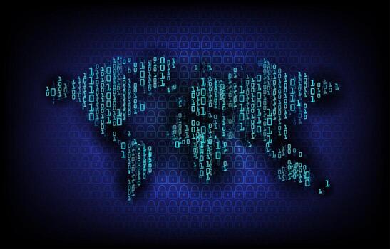 Tecnología futura de la placa de circuito binario mundial, fondo azul del concepto de seguridad cibernética de hud vector