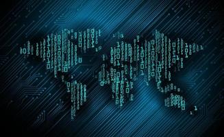 Tecnología futura de la placa de circuito binario mundial, fondo azul del concepto de seguridad cibernética de hud vector