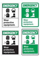 Emergency Sign Wear Protective Equipment,With PPE Symbols on White Background,Vector Illustration vector