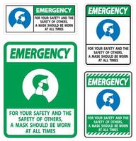 Emergency For Your Safety And Others Mask At All Times Sign on white background vector