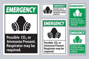 Emergency PPE Sign Possible Co2 Or Ammonia Present, Respirator May Be Required vector