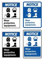 Notice Sign Wear Protective Equipment,With PPE Symbols on White Background,Vector Illustration vector