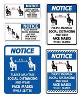 Notice Maintain Social Distancing Wear Face Masks Sign on white background vector