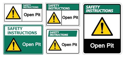 Safety Instructions Open Pit Sign Isolate On White Background,Vector Illustration EPS.10 vector