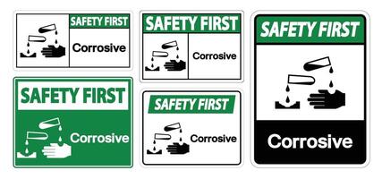 Safety First Corrosive Symbol Sign Isolate On White Background,Vector Illustration EPS.10 vector