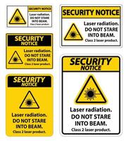 Security Notice Laser radiation,do not stare into beam,class 2 laser product Sign on white background vector