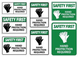 Safety First Hand Protection Required Sign on white background vector