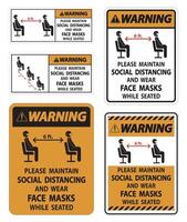 Warning Maintain Social Distancing Wear Face Masks Sign on white background vector