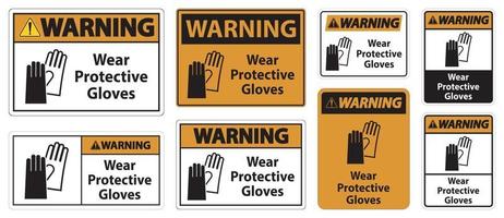 Advertencia use guantes protectores firmar sobre fondo blanco. vector