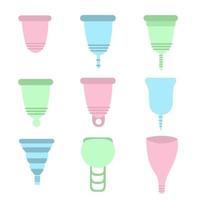 Set of different menstrual cups. Zero waste periods. Ecological plastic-free lifestyle vector