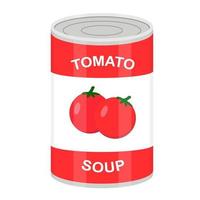 Tin can with canned tomato soup vector