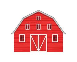 Red wooden barn isolated on white background. Farm warehouse with big door and windows. Front view vector
