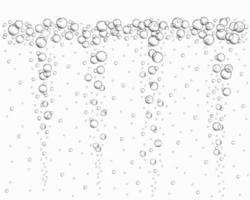 Underwater air bubbles background. Fizzy drink, carbonated water, soda, lemonade, champagne, beer, sparkling wine. Water stream in ocean, sea or aquarium vector