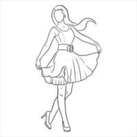 abstracción de una chica con tacones y un vestido. estilo de línea. Moda. vector