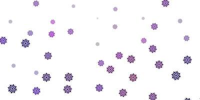 Fondo de vector violeta claro con copos de nieve de Navidad.