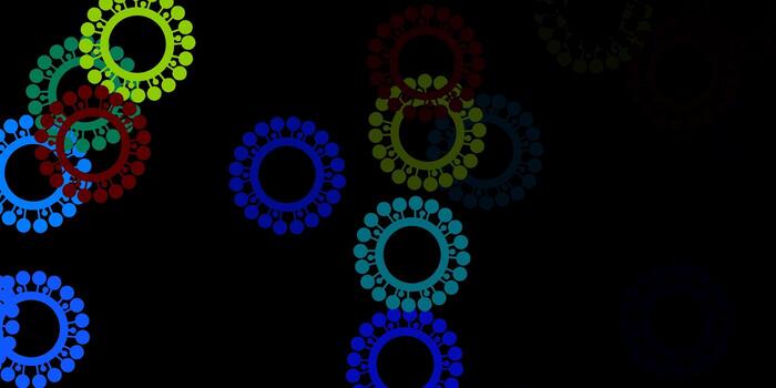 Dark multicolor vector pattern with coronavirus elements.