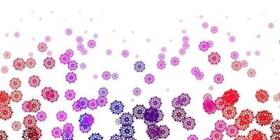 Light pink, red vector pattern with colored snowflakes.