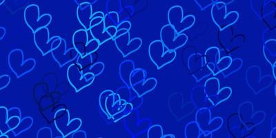 plantilla de vector azul claro con corazones de doodle.