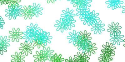 Fondo de doodle de vector verde claro con flores.