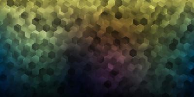 Dark blue, yellow vector background with hexagonal shapes.