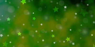 Fondo de vector verde claro, amarillo con círculos, estrellas.