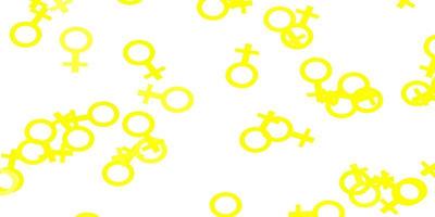 Light Yellow vector texture with women's rights symbols.