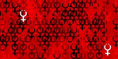 textura de vector rojo claro con símbolos de derechos de las mujeres.