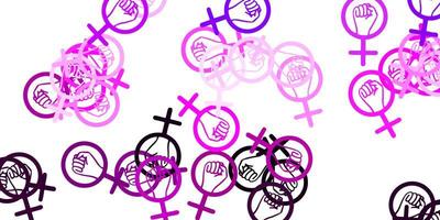 Light Purple, Pink vector pattern with feminism elements.