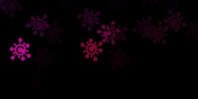 Dark pink vector background with covid-19 symbols.