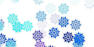 diseño de vector rosa claro, azul con hermosos copos de nieve.