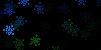 Dark blue, green vector backdrop with virus symbols.