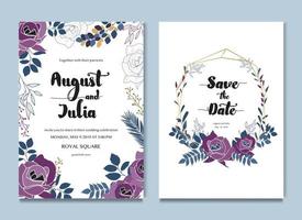 invitación de la tarjeta de boda de la celebración floral blanca púrpura vector