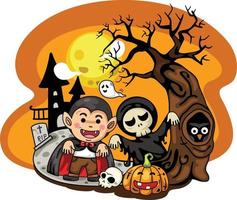 Halloween kids costume party isolate on white background. vector
