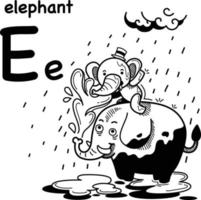 Hand drawn.Alphabet Letter E-elephant  illustration, vector