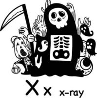 Hand drawn.Alphabet Letter X-x-ray illustration, vector