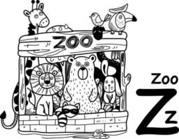 Hand drawn.Alphabet Letter Z-zoo illustration, vector
