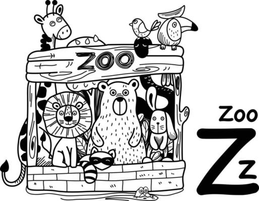Hand drawn.Alphabet Letter Z-zoo illustration, vector