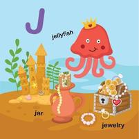 Ilustración aislada alfabeto letra j-jar, medusas, jewelry.vector vector