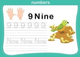 conteo de manos dedo y número, vector de ilustración de ejercicio de número