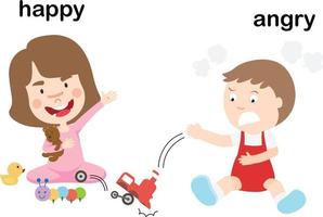 Opposite words angry and happy vector illustration